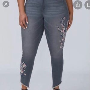 Lane Bryant Gray Floral mid rise jeans